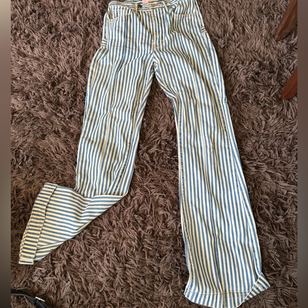 REVICE Blue & White Striped High-Waist Flare Jeans - Picture 9 of 12